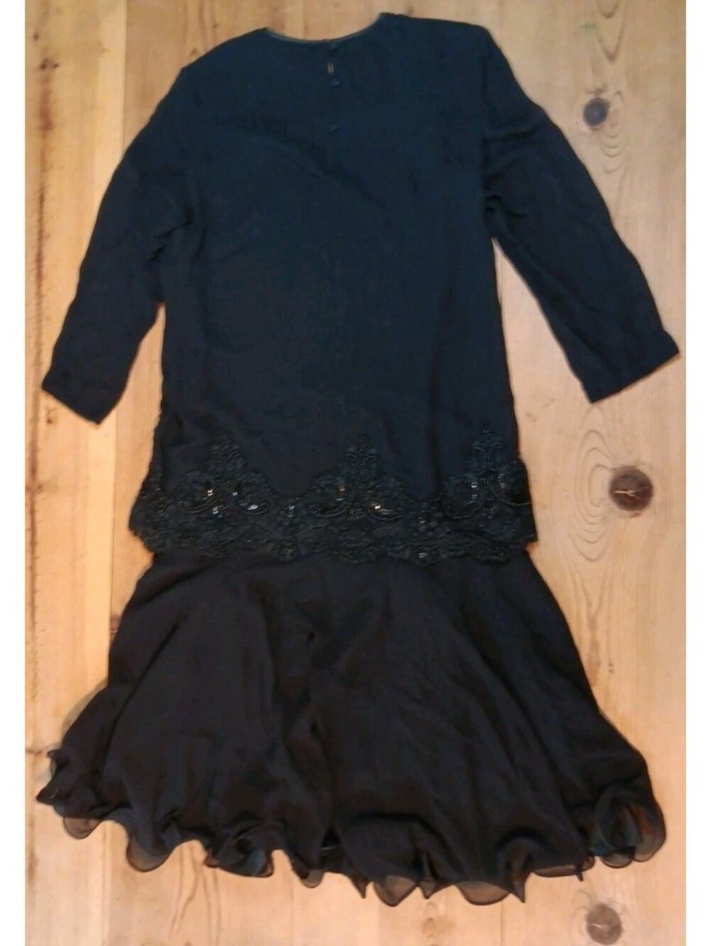 Vtg Gazzelle Ciampi Magali Evening Silk Dress Women 14  Beaded Midi Sheer Sleeve - Picture 5 of 7